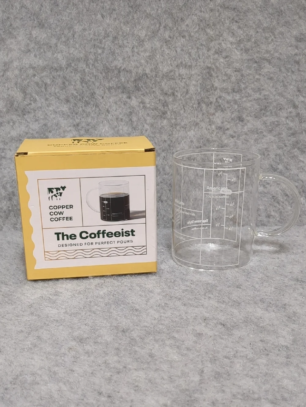 Copper Cow Coffee The Coffeeist 12 Oz. Glass  Mug, NEW